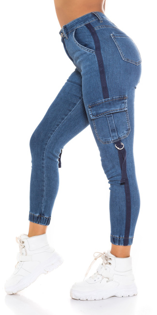 Trendy hoge taille cargolook jeans blauw